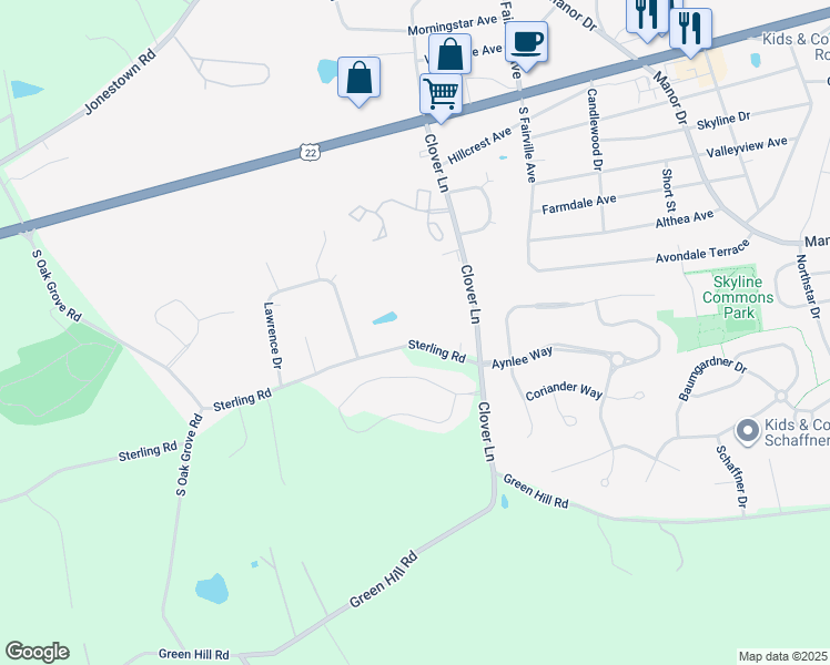 map of restaurants, bars, coffee shops, grocery stores, and more near 7516 Sterling Rd in Harrisburg
