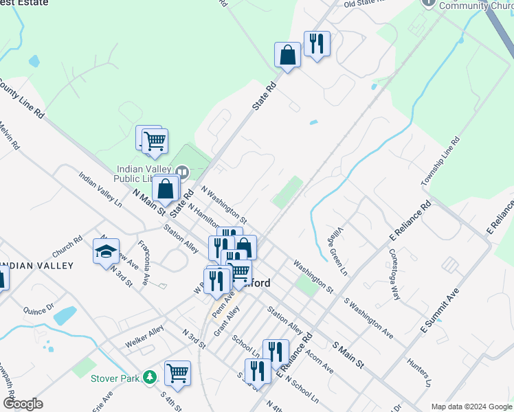 map of restaurants, bars, coffee shops, grocery stores, and more near 210 Crestview Drive in Telford