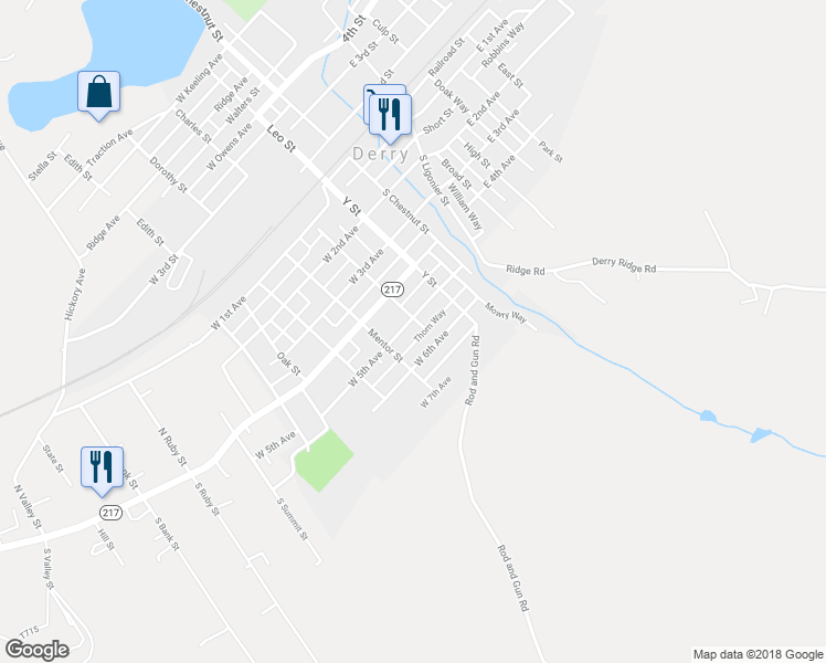 map of restaurants, bars, coffee shops, grocery stores, and more near 307 West 5th Avenue in Derry