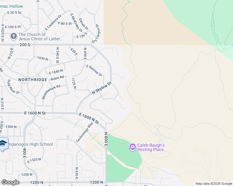 map of restaurants, bars, coffee shops, grocery stores, and more near 1734 Oakcrest Drive in Orem