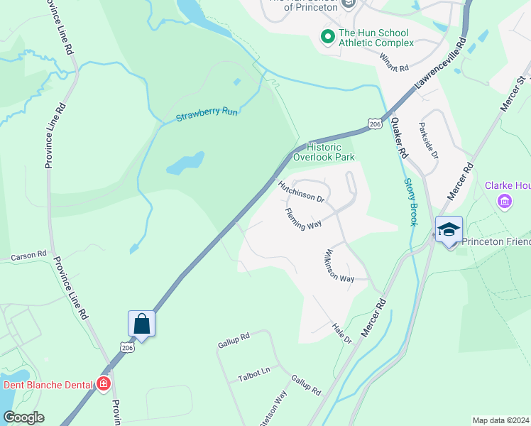 map of restaurants, bars, coffee shops, grocery stores, and more near 110 Potters Run in Princeton