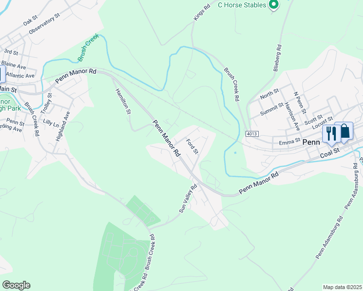 map of restaurants, bars, coffee shops, grocery stores, and more near 4006 Chieftan Road in Irwin