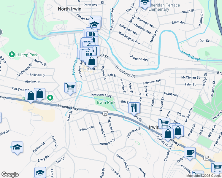 map of restaurants, bars, coffee shops, grocery stores, and more near 638 Chestnut Street in Irwin