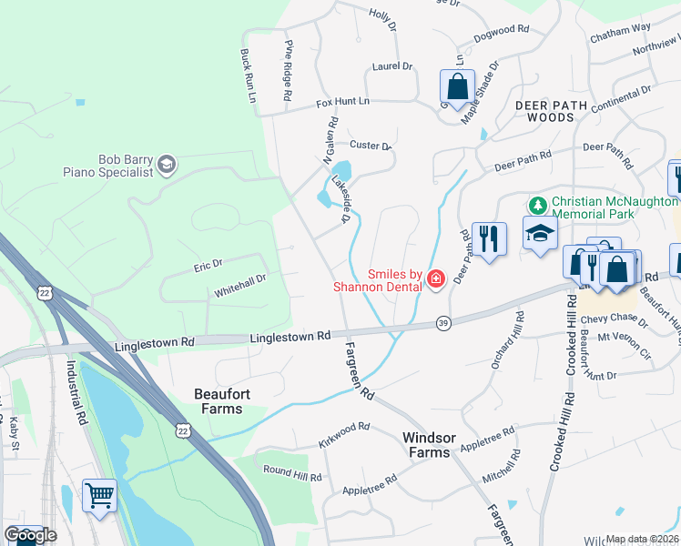 map of restaurants, bars, coffee shops, grocery stores, and more near 4417 Fargreen Road in Harrisburg