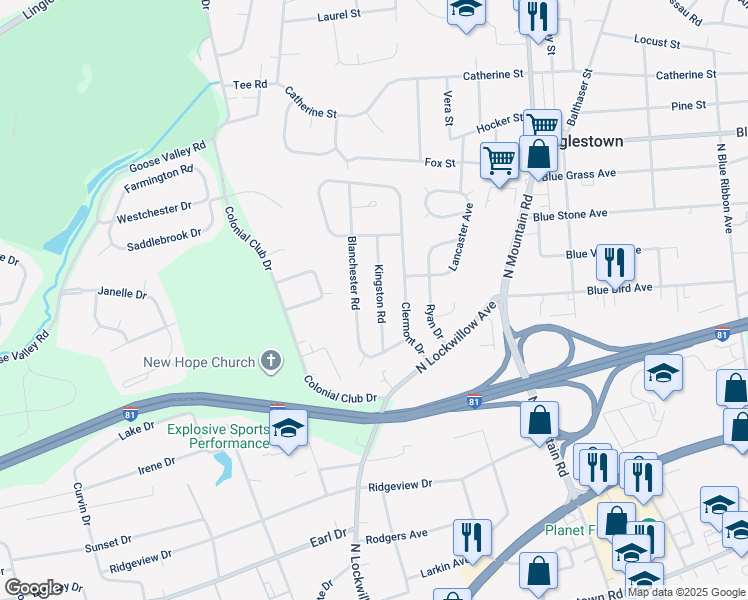 map of restaurants, bars, coffee shops, grocery stores, and more near 522 Kingston Road in Harrisburg