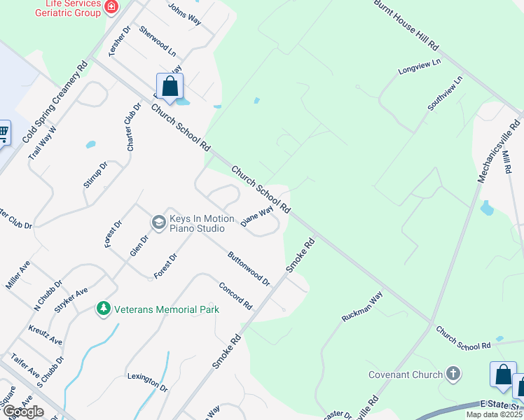 map of restaurants, bars, coffee shops, grocery stores, and more near 4042 Diane Way in Doylestown