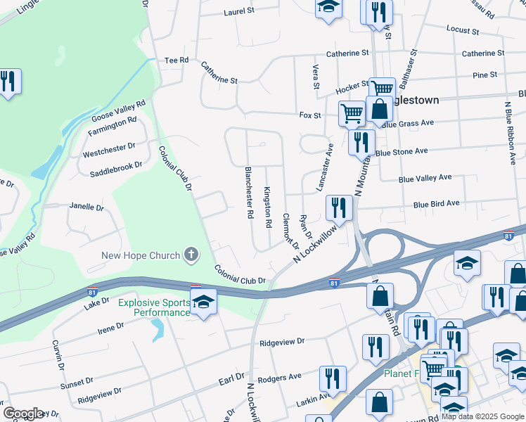 map of restaurants, bars, coffee shops, grocery stores, and more near 522 Kingston Road in Harrisburg