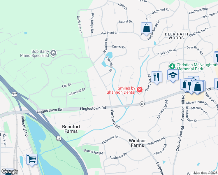 map of restaurants, bars, coffee shops, grocery stores, and more near 4417 Fargreen Road in Harrisburg