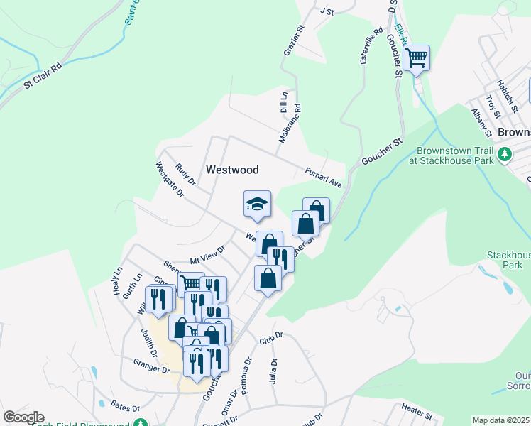 map of restaurants, bars, coffee shops, grocery stores, and more near 196 Westgate Drive in Johnstown