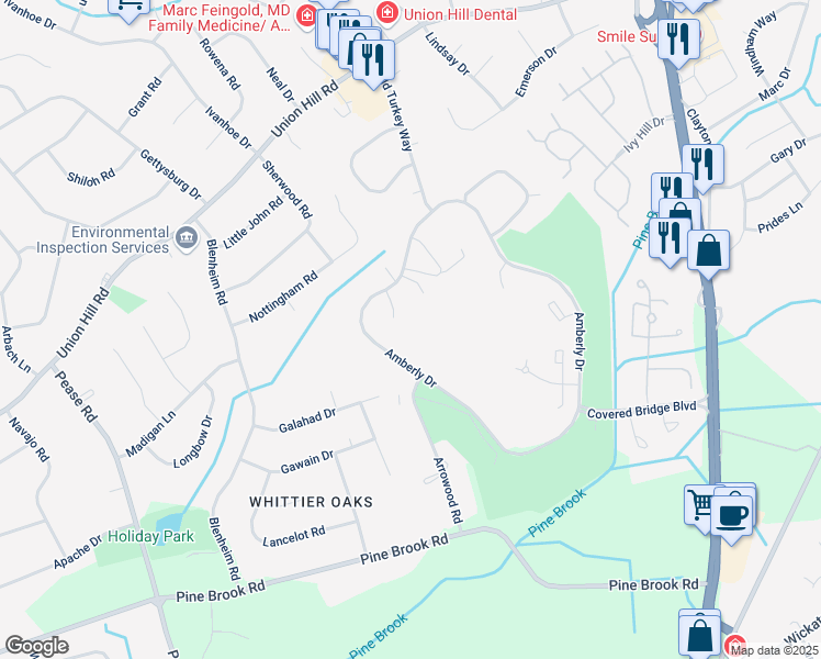 map of restaurants, bars, coffee shops, grocery stores, and more near 111 Amberly Drive in Manalapan Township