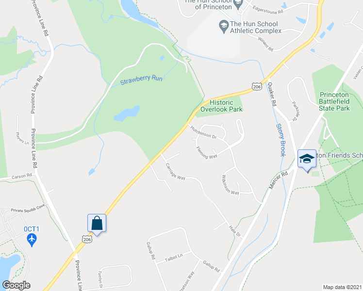 map of restaurants, bars, coffee shops, grocery stores, and more near 110 Potters Run in Princeton