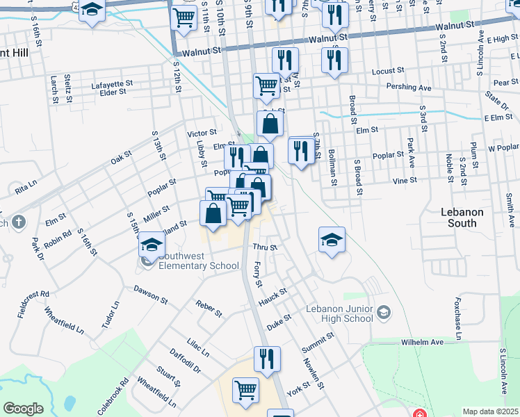 map of restaurants, bars, coffee shops, grocery stores, and more near 720 Pennsylvania 72 in Lebanon