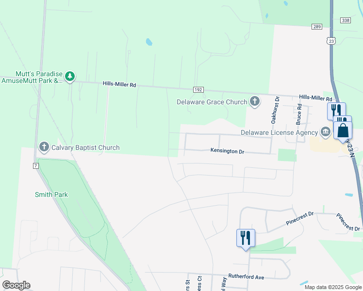 map of restaurants, bars, coffee shops, grocery stores, and more near 2199 Hope Lane in Delaware