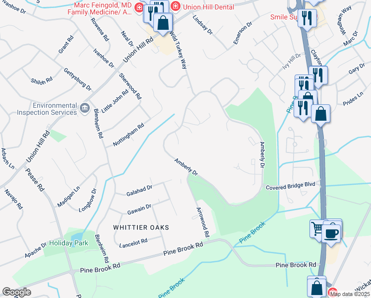 map of restaurants, bars, coffee shops, grocery stores, and more near 111 Amberly Drive in Manalapan Township