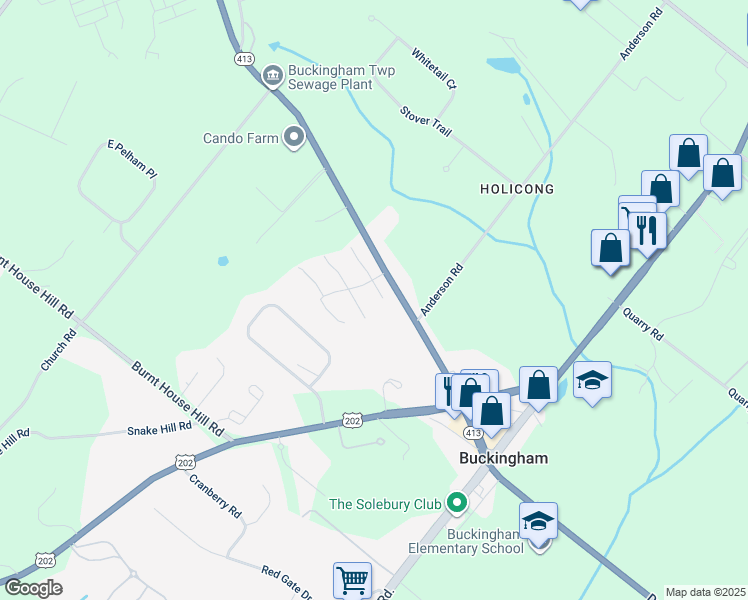 map of restaurants, bars, coffee shops, grocery stores, and more near 2760 Anvil Place in Doylestown