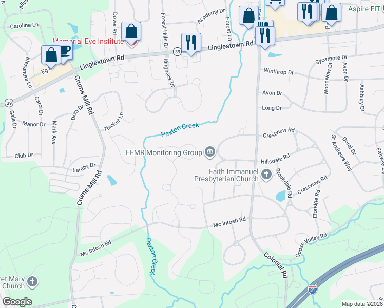 map of restaurants, bars, coffee shops, grocery stores, and more near 4295 Secretariat Street in Harrisburg