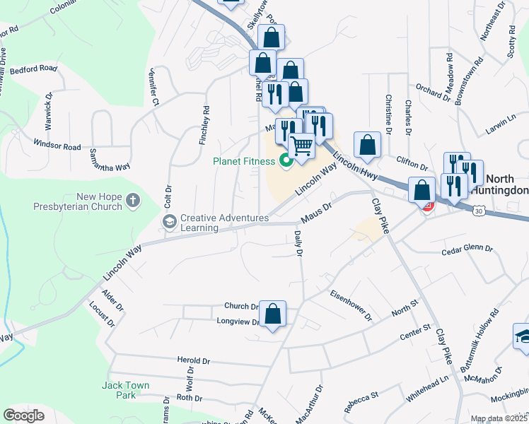 map of restaurants, bars, coffee shops, grocery stores, and more near 409 Bethel Road in Irwin