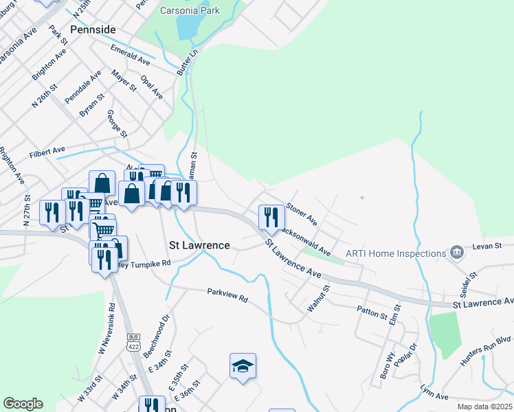 map of restaurants, bars, coffee shops, grocery stores, and more near 3301 Jacksonwald Avenue in Reading