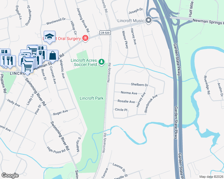 map of restaurants, bars, coffee shops, grocery stores, and more near 154 Manor Parkway in Middletown