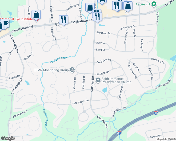 map of restaurants, bars, coffee shops, grocery stores, and more near 4204 Hillsdale Rd in Harrisburg