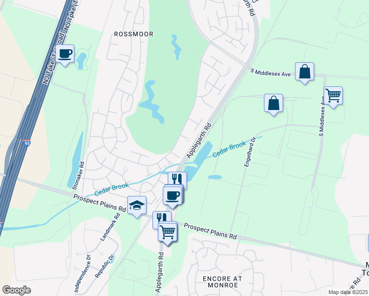 map of restaurants, bars, coffee shops, grocery stores, and more near 279A Milford Lane in Monroe Township