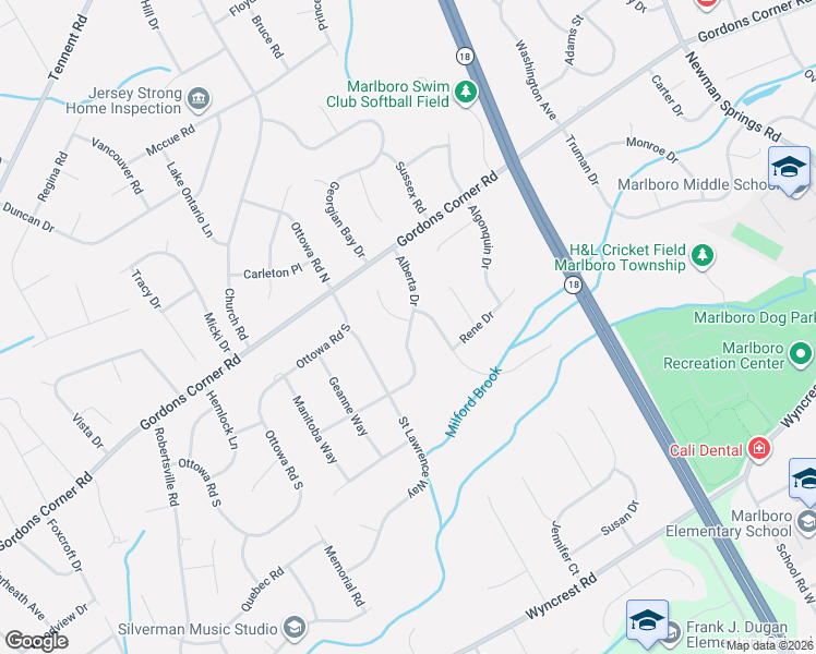 map of restaurants, bars, coffee shops, grocery stores, and more near 15 Alberta Drive in Marlboro