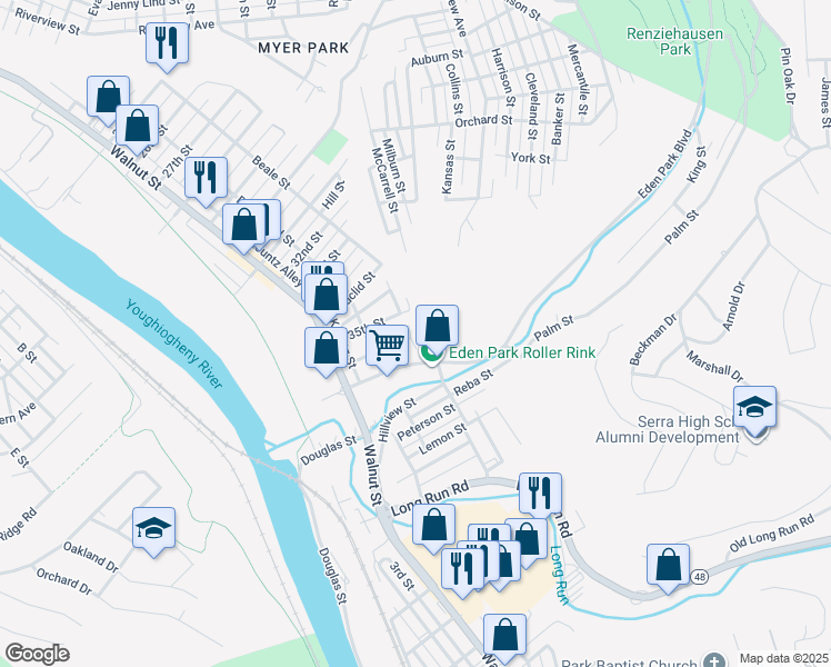 map of restaurants, bars, coffee shops, grocery stores, and more near 3517 Beale Street in McKeesport