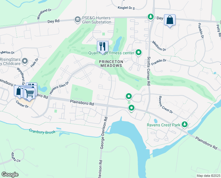 map of restaurants, bars, coffee shops, grocery stores, and more near 7801 Tamarron Drive in Plainsboro Township