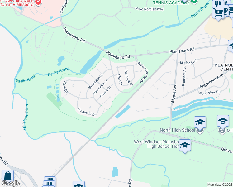 map of restaurants, bars, coffee shops, grocery stores, and more near 10 Walker Gordon Drive in Plainsboro Township