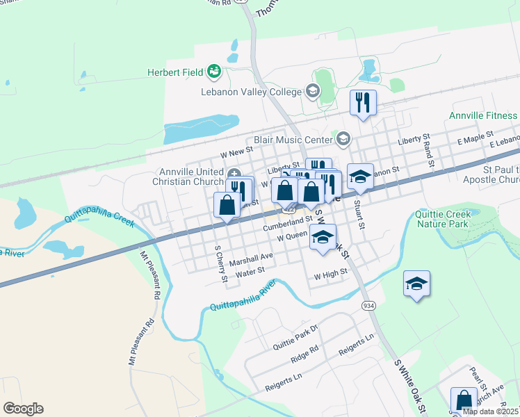 map of restaurants, bars, coffee shops, grocery stores, and more near 219 West Main Street in Annville