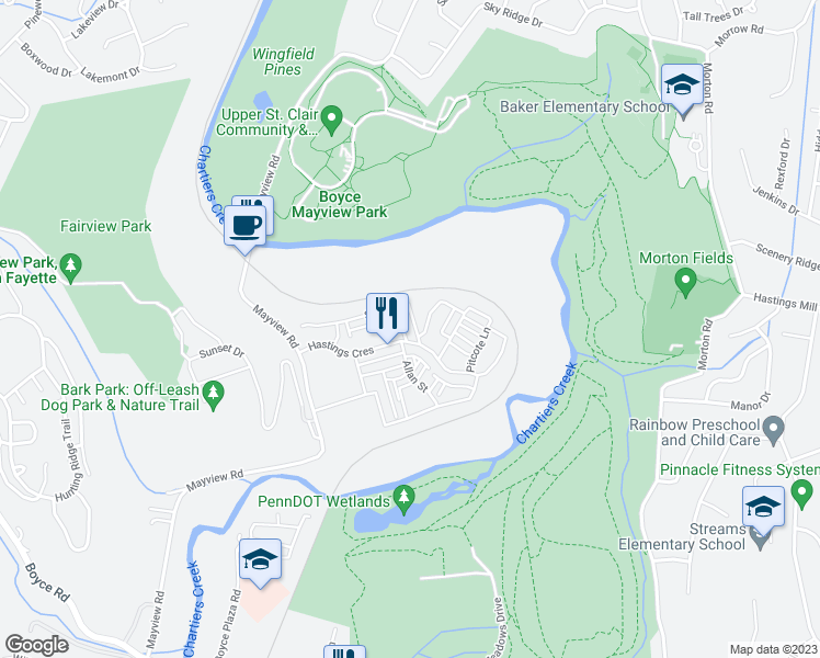 map of restaurants, bars, coffee shops, grocery stores, and more near 1210 Sray Lane in Bridgeville