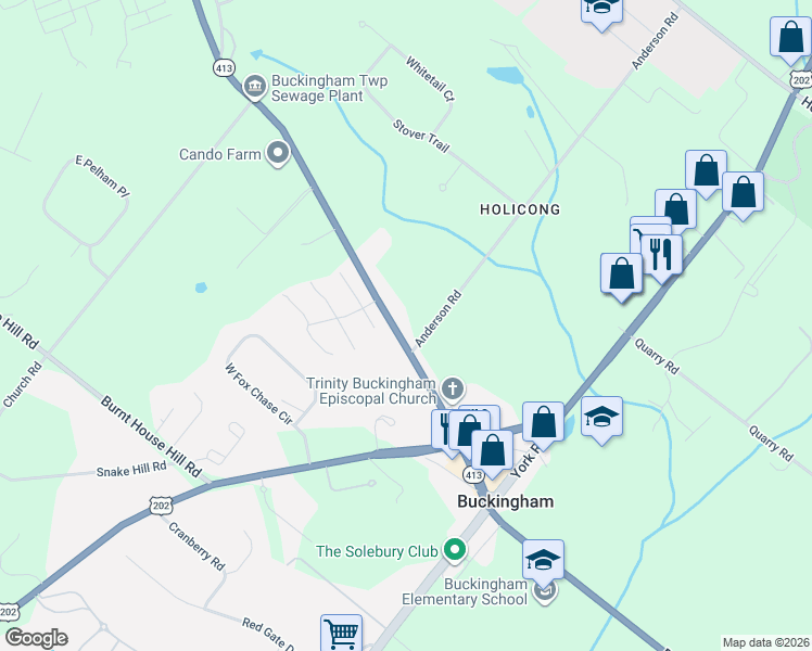 map of restaurants, bars, coffee shops, grocery stores, and more near 2759 Anvil Place in Doylestown