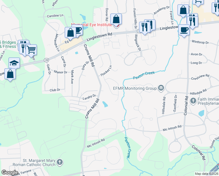 map of restaurants, bars, coffee shops, grocery stores, and more near 2032 Brookes Lane in Harrisburg