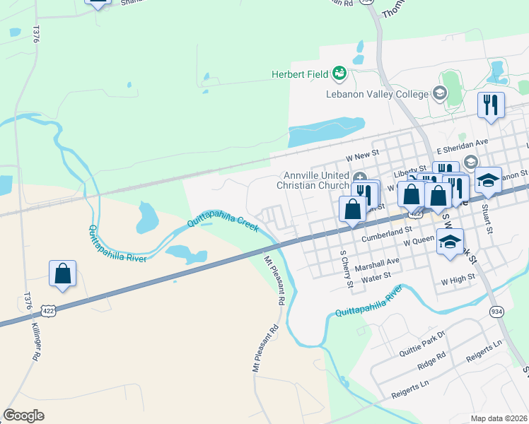 map of restaurants, bars, coffee shops, grocery stores, and more near 59 Stonehill Park in Annville