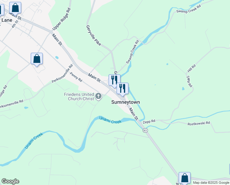 map of restaurants, bars, coffee shops, grocery stores, and more near 3167 Main Street in Green Lane