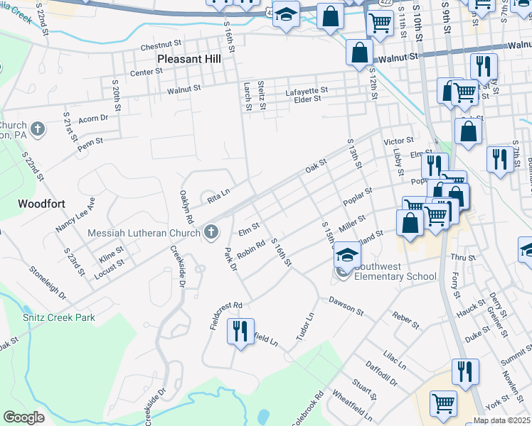 map of restaurants, bars, coffee shops, grocery stores, and more near 1569 Elm Street in Lebanon