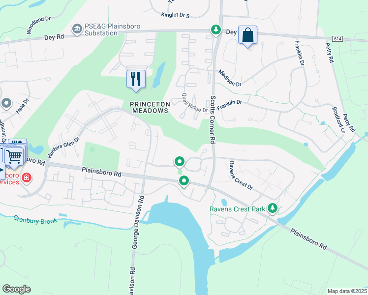 map of restaurants, bars, coffee shops, grocery stores, and more near 64 Hampshire Drive in Plainsboro Township