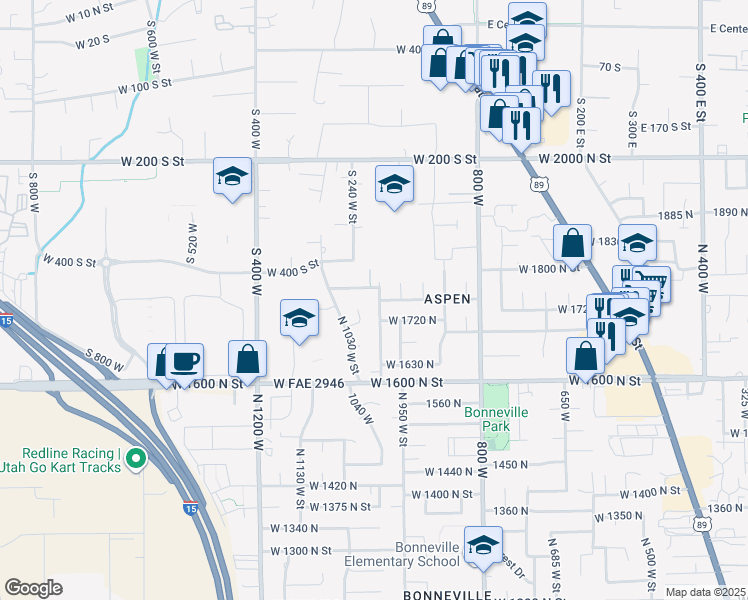 map of restaurants, bars, coffee shops, grocery stores, and more near 1739 North 980 West Street in Orem