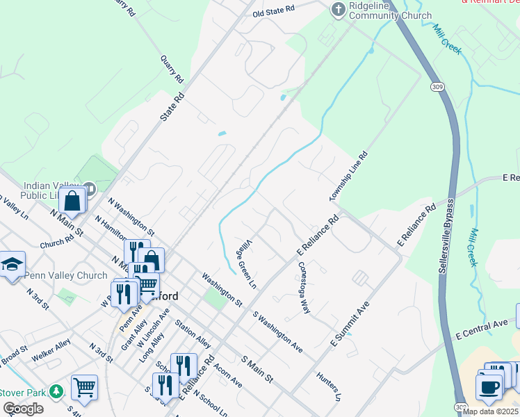 map of restaurants, bars, coffee shops, grocery stores, and more near 90 Stony Brook Circle in Telford