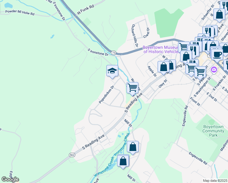 map of restaurants, bars, coffee shops, grocery stores, and more near 2 Arrowhead Avenue in Boyertown