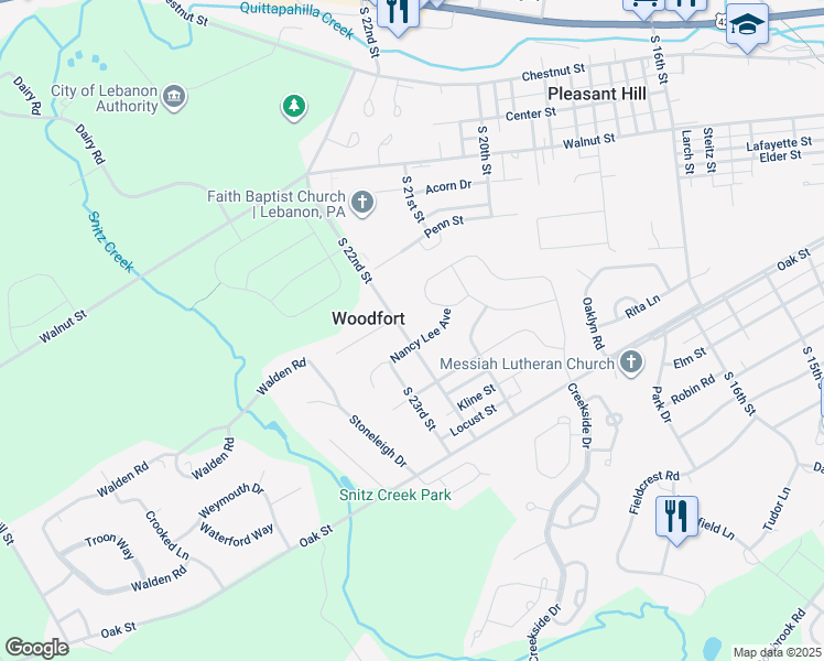 map of restaurants, bars, coffee shops, grocery stores, and more near 248 South 22nd Street in Lebanon