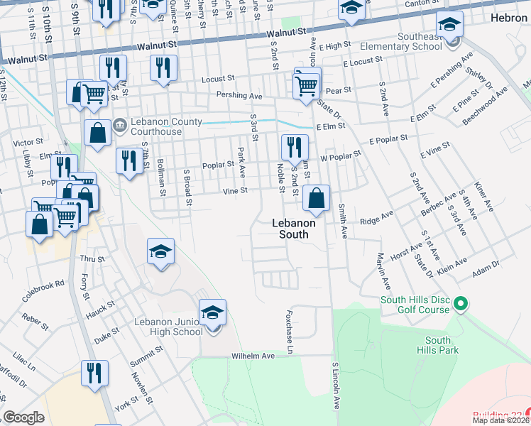map of restaurants, bars, coffee shops, grocery stores, and more near 810 S 3rd St in Lebanon
