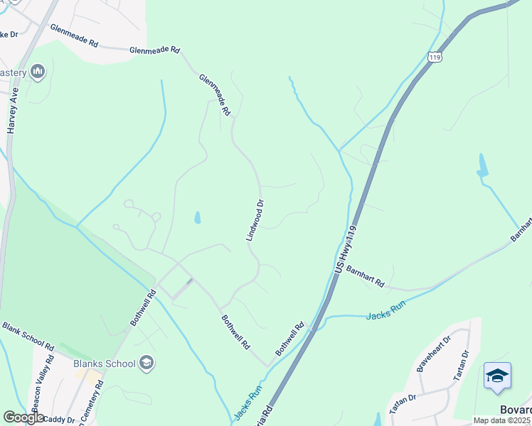 map of restaurants, bars, coffee shops, grocery stores, and more near 725 Lindwood Drive in Greensburg