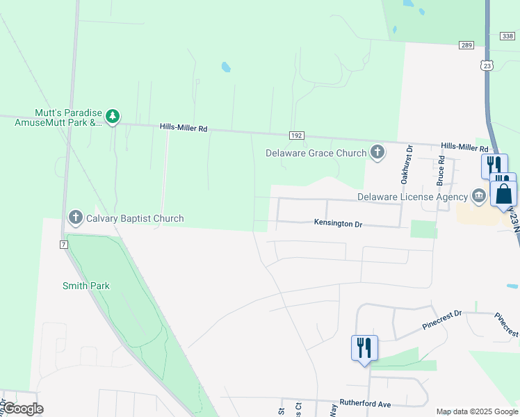map of restaurants, bars, coffee shops, grocery stores, and more near 2199 Hope Lane in Delaware