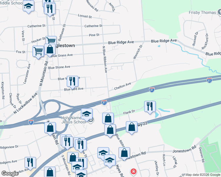 map of restaurants, bars, coffee shops, grocery stores, and more near 6300 Chelton Avenue in Harrisburg