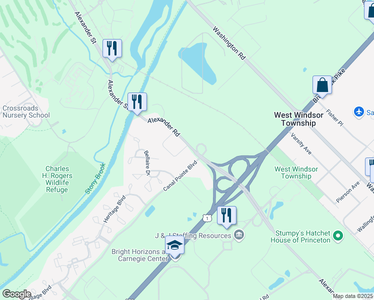 map of restaurants, bars, coffee shops, grocery stores, and more near 17 Glenview Drive in Princeton