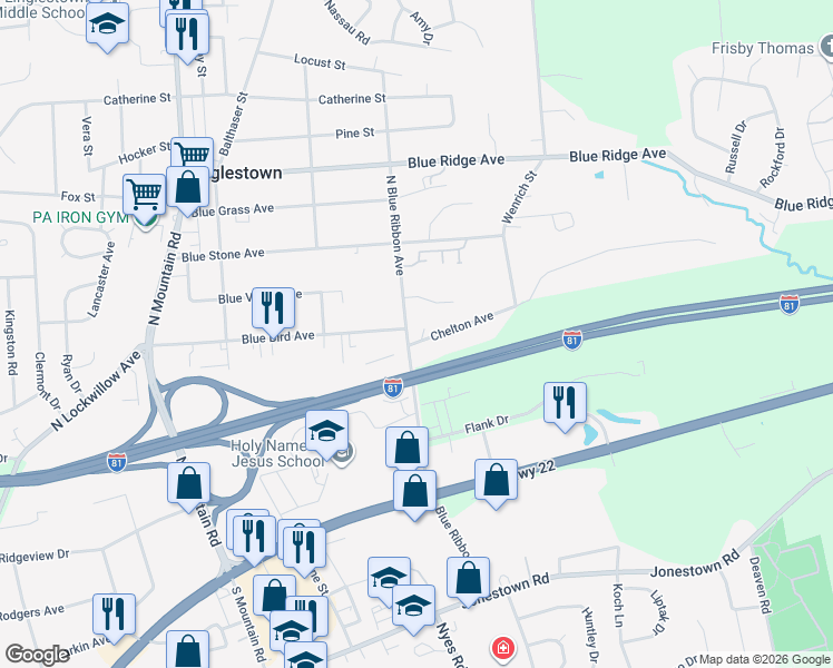 map of restaurants, bars, coffee shops, grocery stores, and more near 6300 Chelton Avenue in Harrisburg