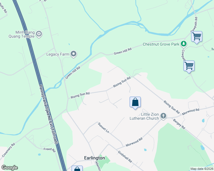 map of restaurants, bars, coffee shops, grocery stores, and more near 873 Rising Sun Rd in Telford