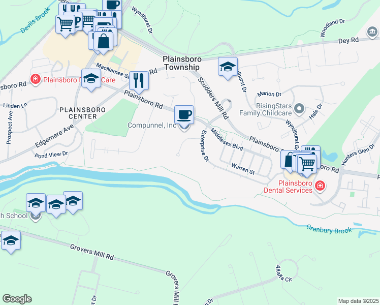 map of restaurants, bars, coffee shops, grocery stores, and more near 199 Morgan Ln in Plainsboro Township