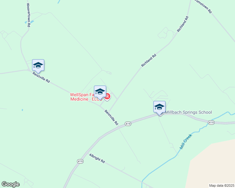 map of restaurants, bars, coffee shops, grocery stores, and more near 145 Richland Road in Myerstown